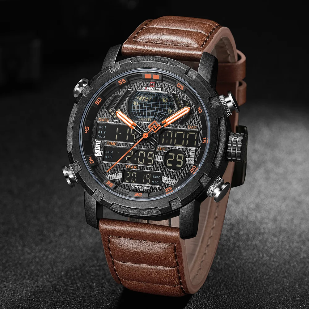 NAVIFORCE карта мира мужские светодиодный аналоговые кварцевые часы спортивные