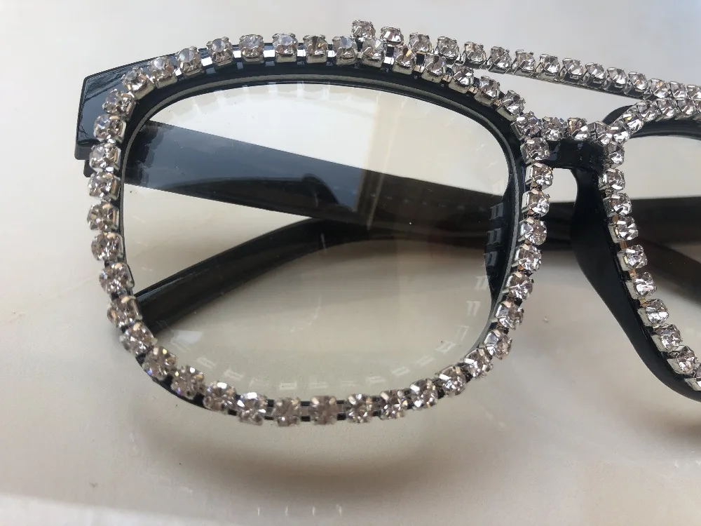Модные алмазные мужские солнцезащитные очки с квадратными прозрачными линзами