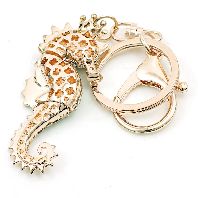 JINGLANG Gold Color Lobster Clasp Keyring Crystal Enamel Sea Horse Animal Charms Keychains For Men Jewelry Car Pendants | Украшения и