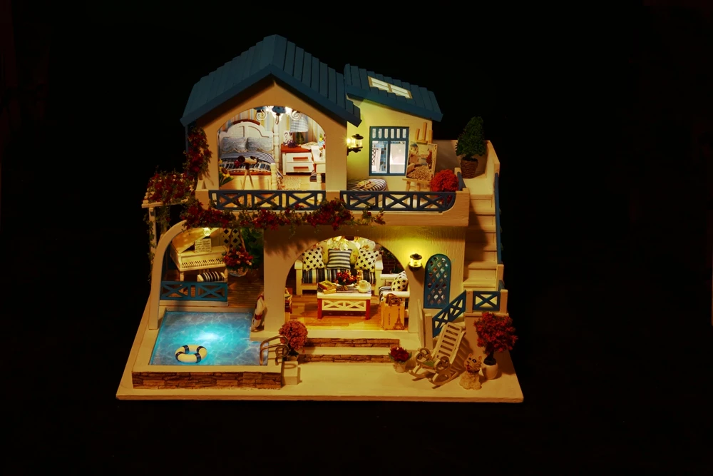 3D Кукольный дом ручной работы Деревянный Diy Miniatura кукольные домики мебельный Набор Diy пазл сборные кукольные игрушки светодиодный светильник подарок на день рождения