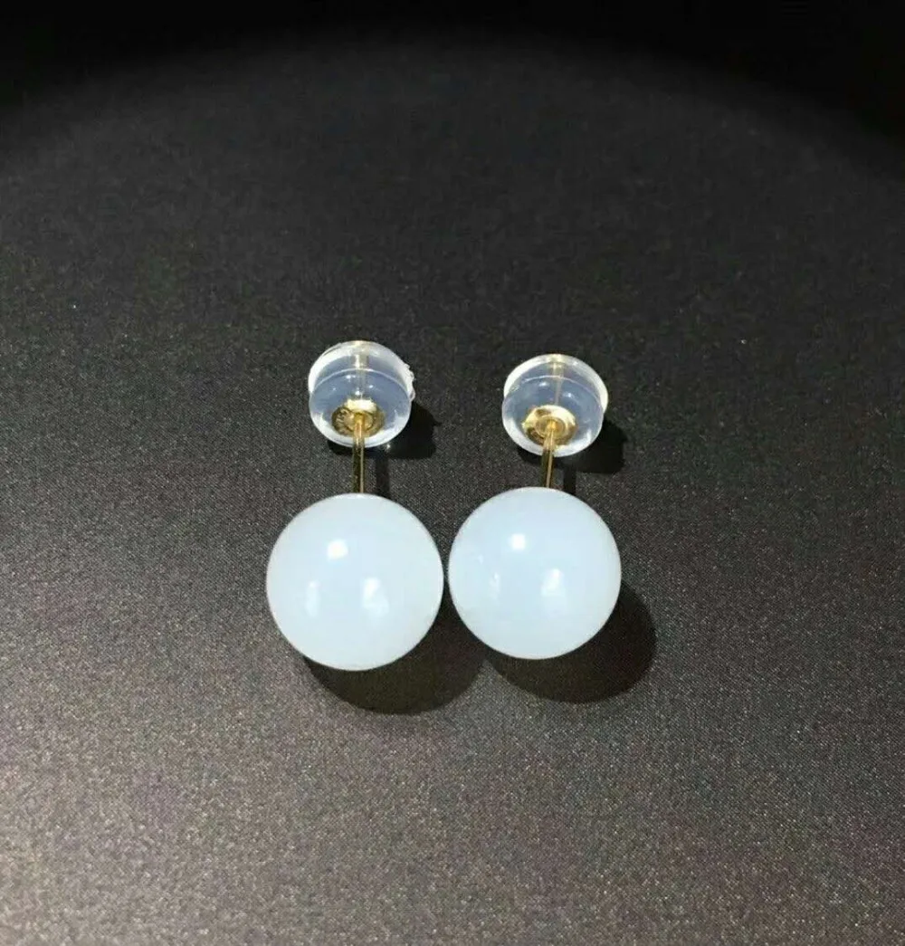 Hetian Baiyu 18K earrings Authentic Qinghai material sheep fat white jade h19# | Drop Earrings