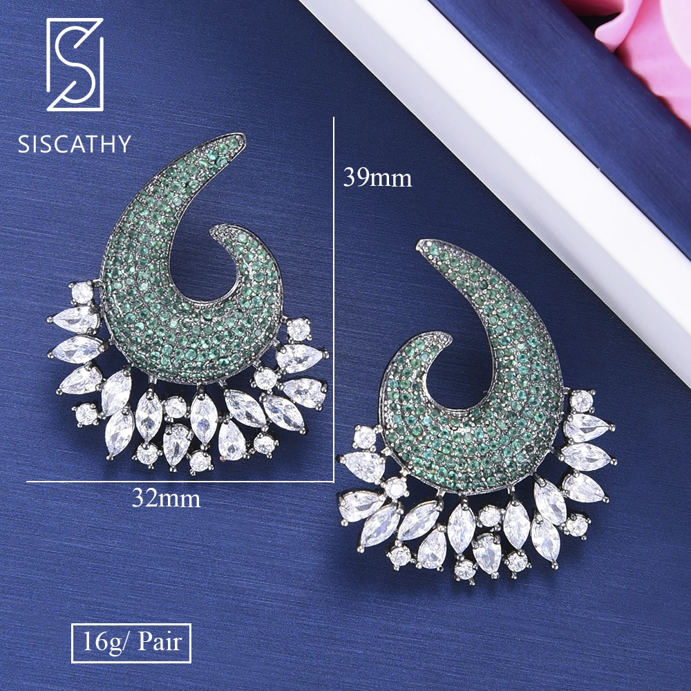 

SISCATHY 4Colors Trendy Full Cubic Zirconia Statement Earrings Inlaid Fashion Jewelry Charms Big Stud Earrings For Women
