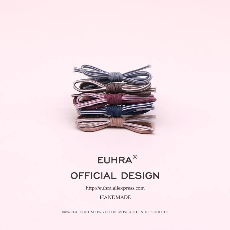 EUHRA 5 Colors Elastic Basic Simple Bow Two-Color Mixing For Women Hair Band Kid Children Rubber Band High Elasticity