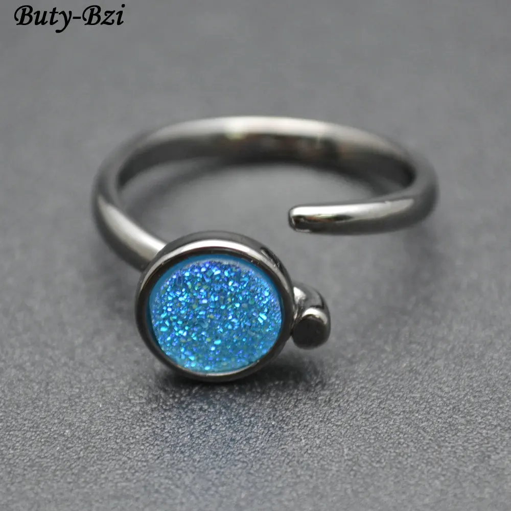 Природный камень Drusy круглый кабошон пистолет металлические цветные кольца