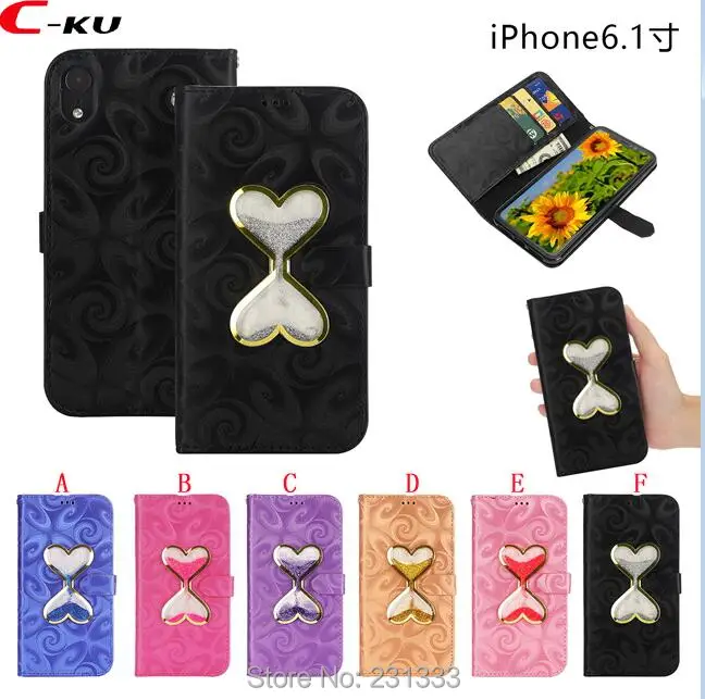 Кожаный чехол кошелек с жидким сердечком для Iphone X XS MAX XR 7 PLUS 8 6 6S SE 5 Модный