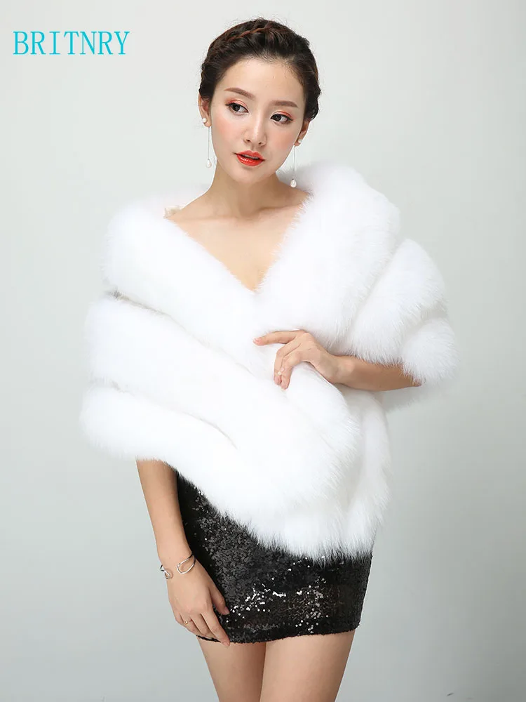 BRITNRY New Arrival Elegant Fur Wrap Ivory Red Grey Shrugs for Women Fuax Shawl Winter Wedding Coat | Свадьбы и торжества