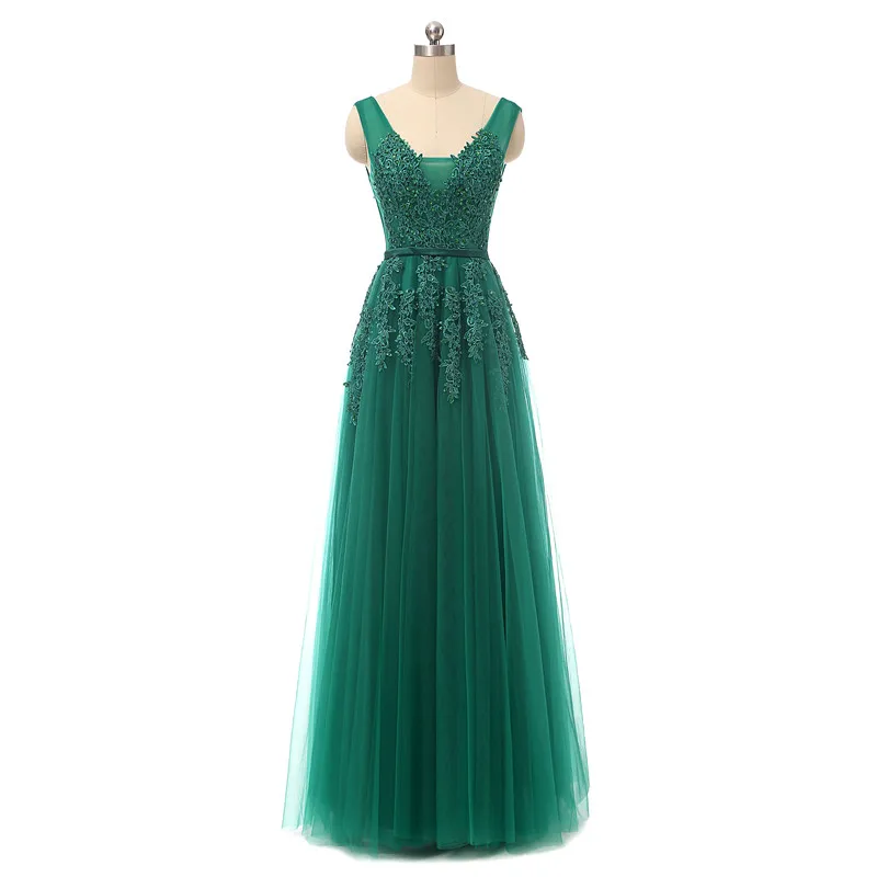 green Вечернее платье с v-образным вырезом Robe De Soiree бордовый Тюль с вечерние платья с аппликацией длинное платье настоящая фотография vestido de festa - Цвет: green