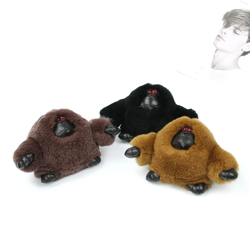 Luxury Christmas Gift Real Rabbit Fur Keychain animal Cartoon orangutan bag charm gift key rings valentines day for boyfriend | Украшения и