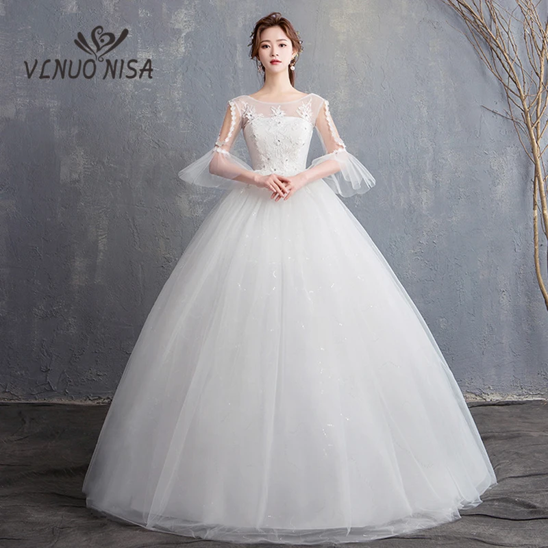 Элегантное кружевное свадебное платье Vestido De Noiva с рукавами фонариками и