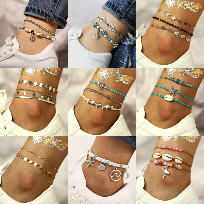 27 стилей Boho подвеска в виде черепахи женские браслеты для щиколотки многослойное