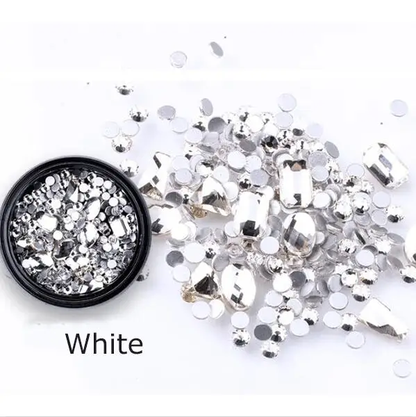 White Смешанные 3d-стразы для ногтей Стразы ювелирные изделия маленькие бусины разной формы камни для дизайна ногтей украшения в колесах аксессуары - Цвет: White