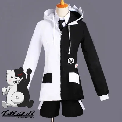 Аниме! Dangan Ronpa Monokuma Униформа костюм для косплея комплекты унисекс куртки + рубашка