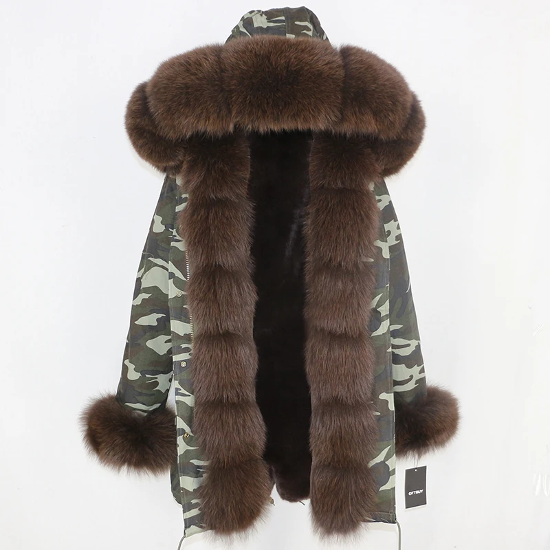 OFTBUY, зимняя женская куртка, пальто из натурального меха, Длинные парки, Воротник из натурального Лисьего меха, капюшон, Толстая теплая верхняя одежда, уличная одежда, съемная