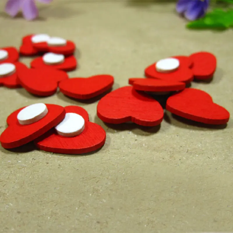 100 шт./лот Мини Деревянные губчатые наклейки в виде красного сердца Наклейки на