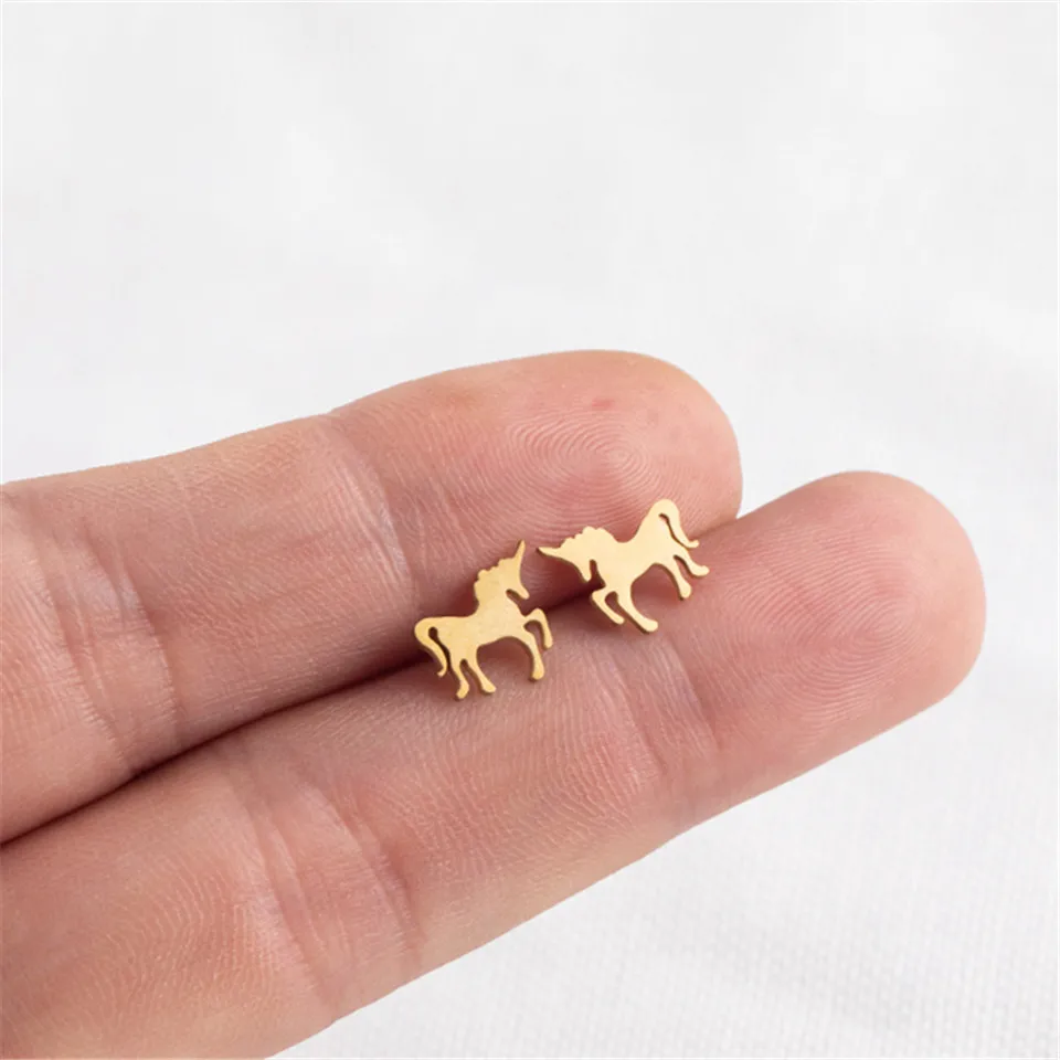 Милые миф Единорог Золотой Серебряный цвет из нержавеющей стали Пегас лошадь