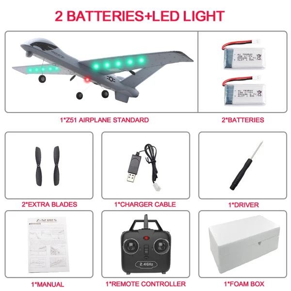 LED 2 Battery Foam RC самолет 20 минут полета игрушка-планер самолет с светодиодный 2,4G размах крыльев дети самолет из пенопласта - Цвет: LED 2 Battery Foam