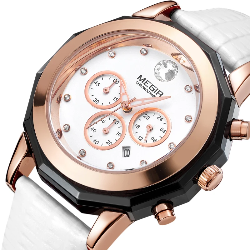 

Fashion Megir Top Brand Women's Elegant Quartz Stop Watches Waterproof Luminous Chronograph 24-hour Wristwatch For Woman Lady