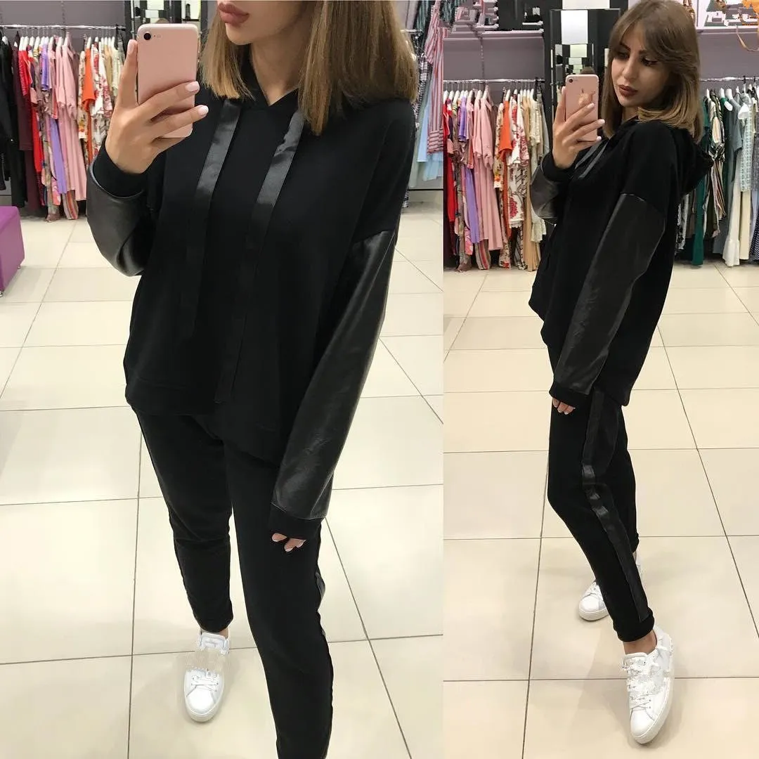 Женские повседневные модные спортивные костюмы толстовка с капюшоном и длинные