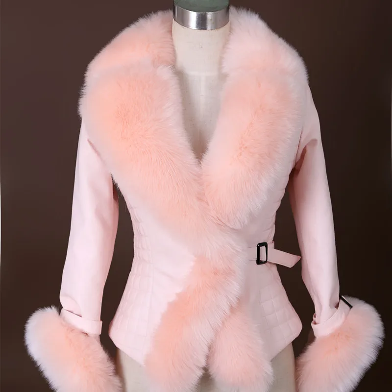 Женская короткая куртка из искусственной кожи с меховым воротником|women faux leather