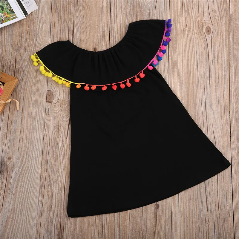 Летнее платье принцессы для девочек Красивое детское мини-платье с бахромой и