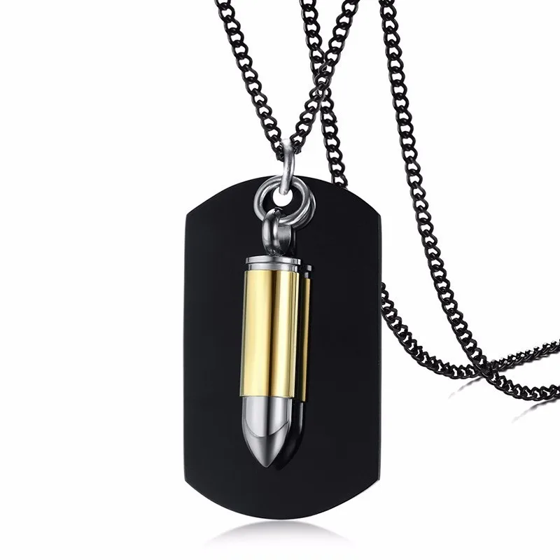 Гравировка армейский Стиль Мужская открытая пуля Dog Tag подвеска ожерелье с байкером мужские ювелирные изделия из нержавеющей стали 24 дюйма цепи - Окраска металла: 990BGS