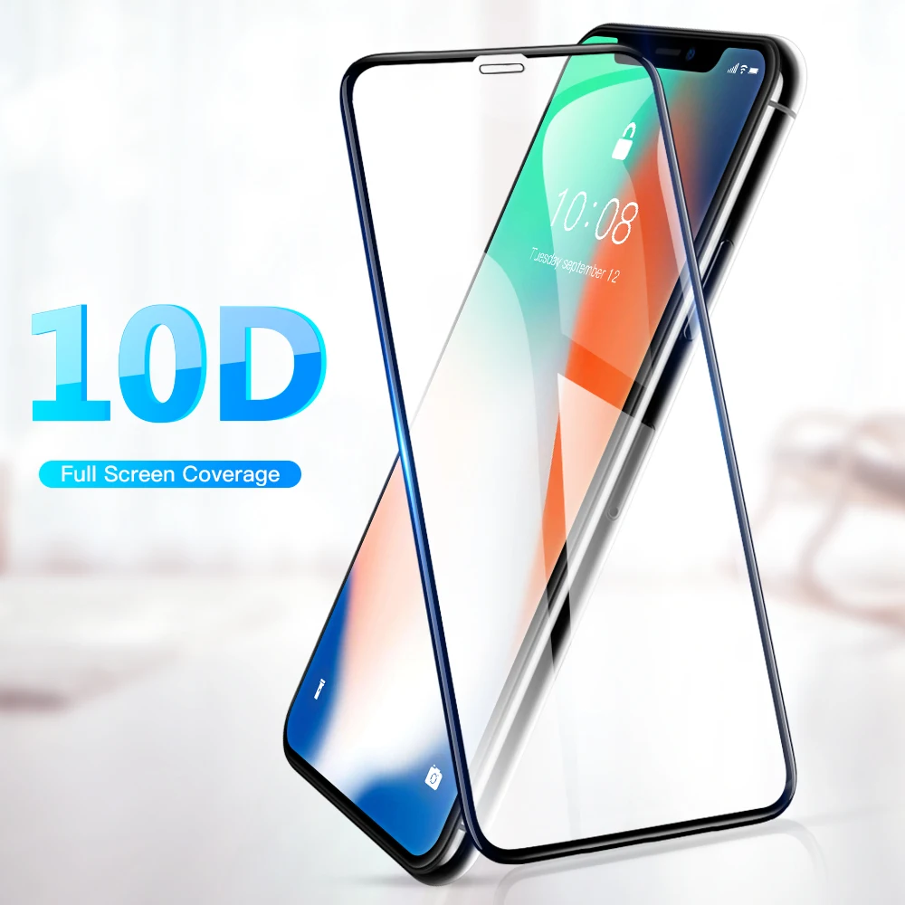 10D закаленное стекло с закругленными краями для iPhone 6 6s Plus 7 8 Plus X Xs Max XR, закаленное защитное стекло на весь экран