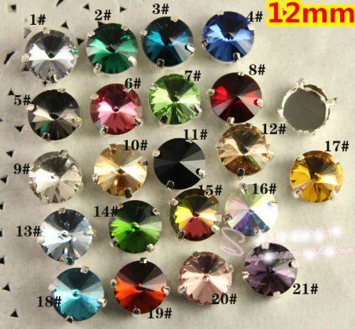 

21Colors for Choice,12mm 100pcs/Lot Rivoli Round Crystal With Claw Setting Sewing Glass Crystals stone for wedding dress,jewelry