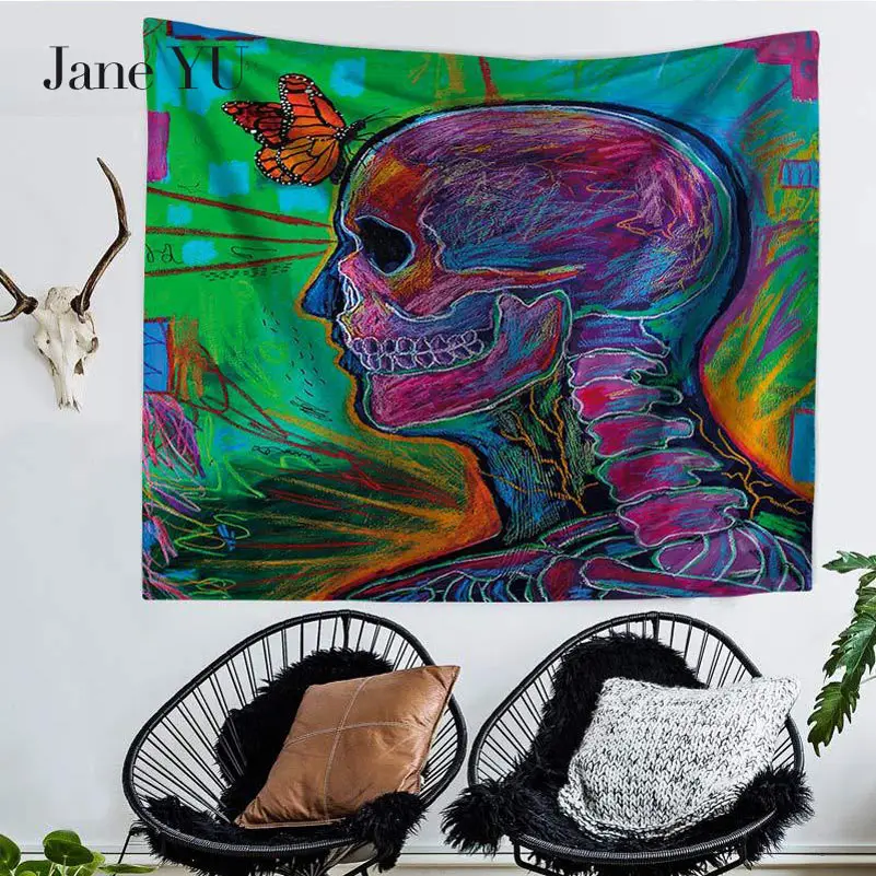 JaneYU Cross Border Bohemia New Abstract Colorful Skull Print Tapestry Wall Hanging Beach Towel Seat | Дом и сад
