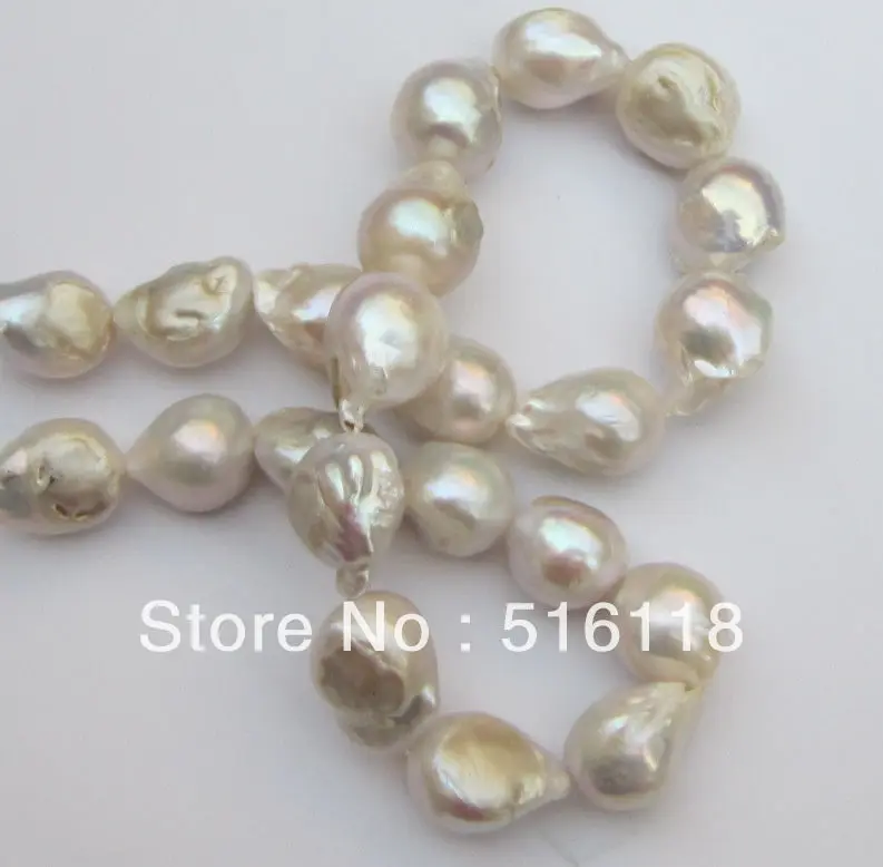 

Free Shipping huge natural 15-18mm Australian south sea white baroque pearl necklace18inch 14K