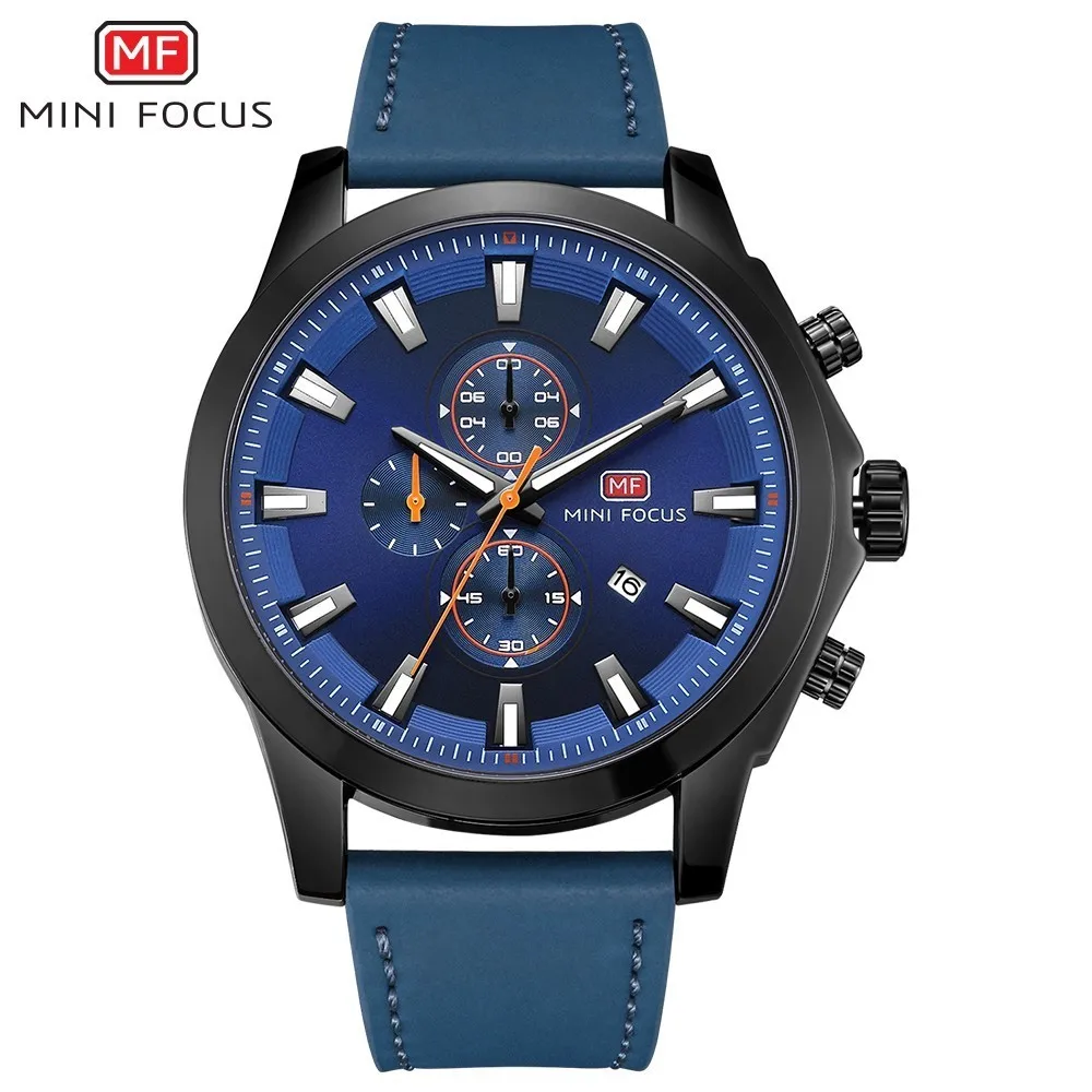 Blue Модные мужские часы с хронографом, спортивные водонепроницаемые мужские часы, кварцевые часы, мужские часы, наручные часы, роскошный бренд, кожа - Цвет: Blue