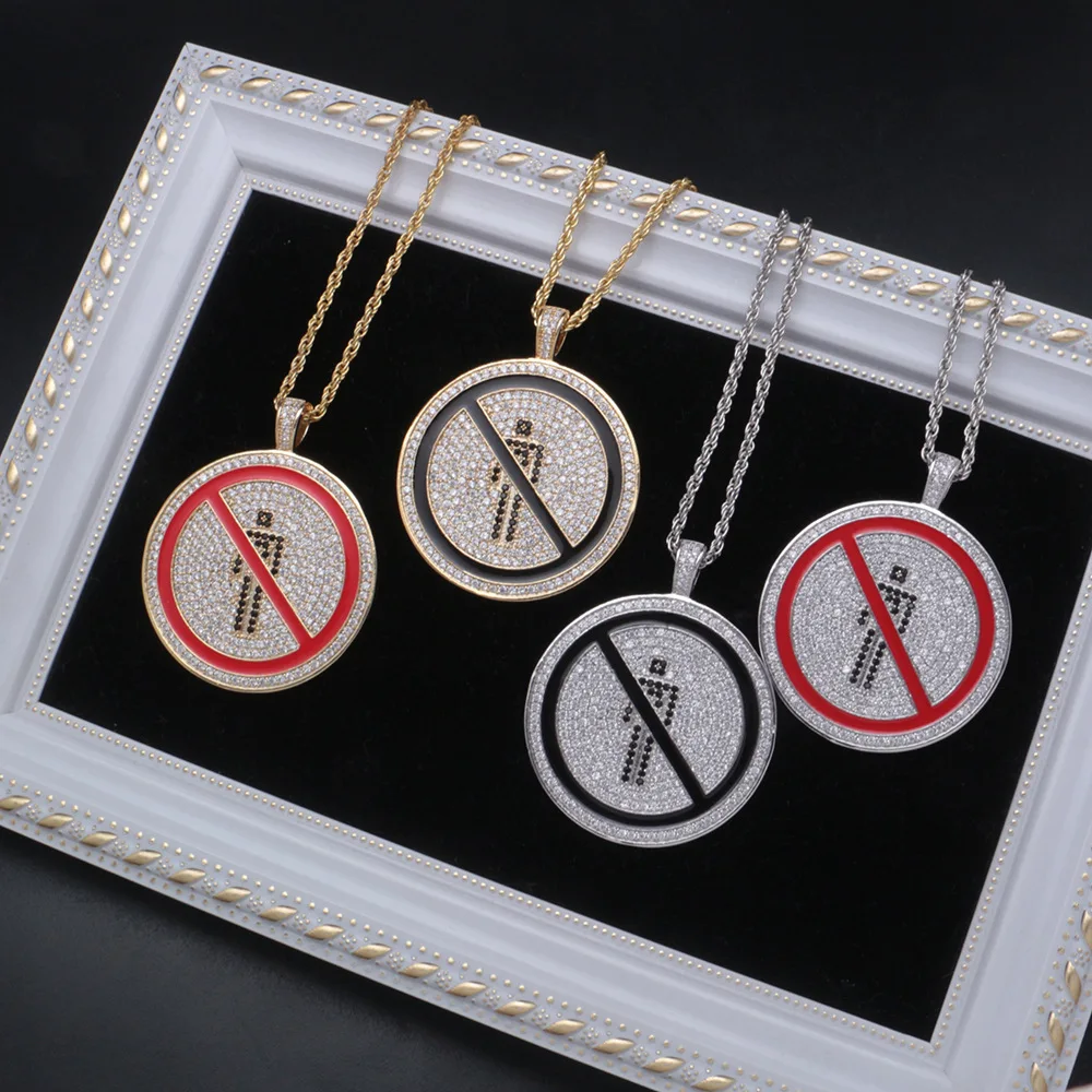 Хип хоп микро проложили AAA кубического циркония Bling Iced Out No Pedestrian Круглые Подвески ожерелье для мужчин рэппер ювелирные изделия золото серебро