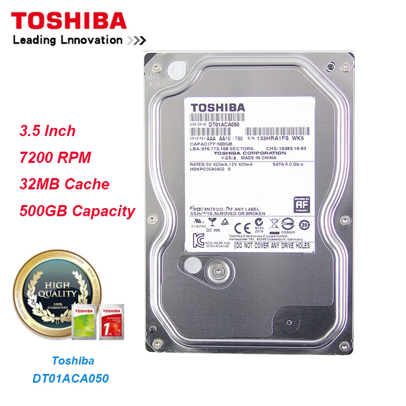 Оригинальный Жесткий Диск Toshiba 500G DT01ACA050 SATA 3 0 7200 об/мин 32 МБ кэш 5 дюйма внутренний