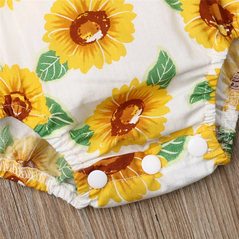 

New Toddler Baby Girls Cute Sunflower Bodysuits Summer Ruffles Sleeveless Bandage Bodysuit Ropa Bebe Girl Clothes Outfit 0-24M