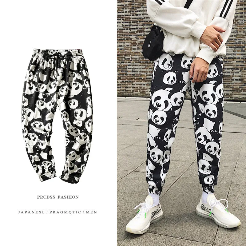 Мужские шаровары с графическим принтом панды длиной до щиколотки Srteetwear|Джоггеры|