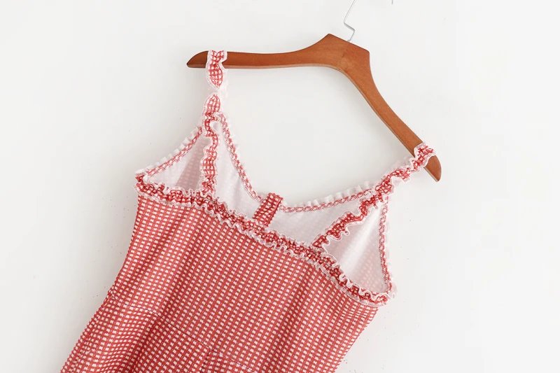 Лето 2019 Повседневная плед Женская одежда с открытыми плечами Комбинезон розовый