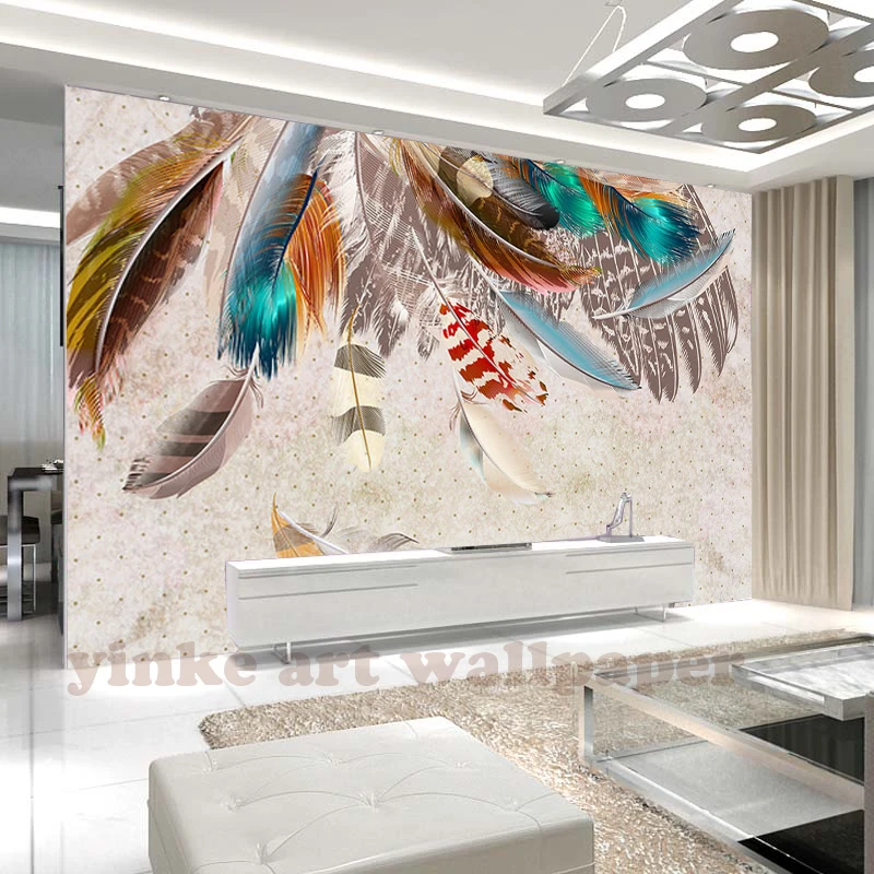 

Custom 3D Mural Wallpaper fashion 3D colours feather texture retro American style Art Mural for Living Room Photo Wallpaper