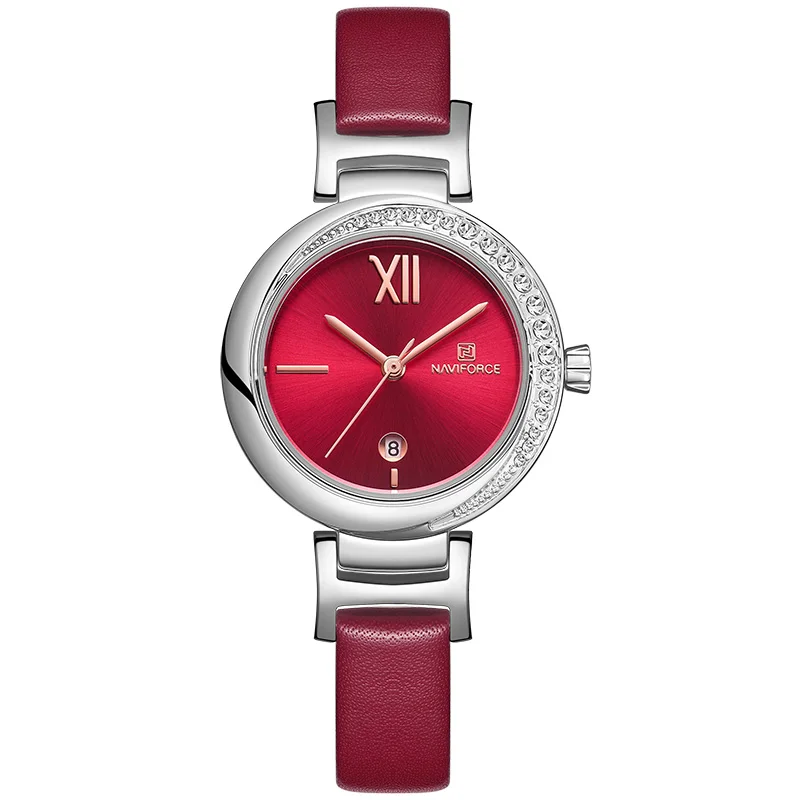 Red NAVIFORCE женские часы брендовые Модные Роскошные Кварцевые женские часы девушка платье часы кожаные Наручные часы Montre Femme Reloj Mujer - Цвет: Red