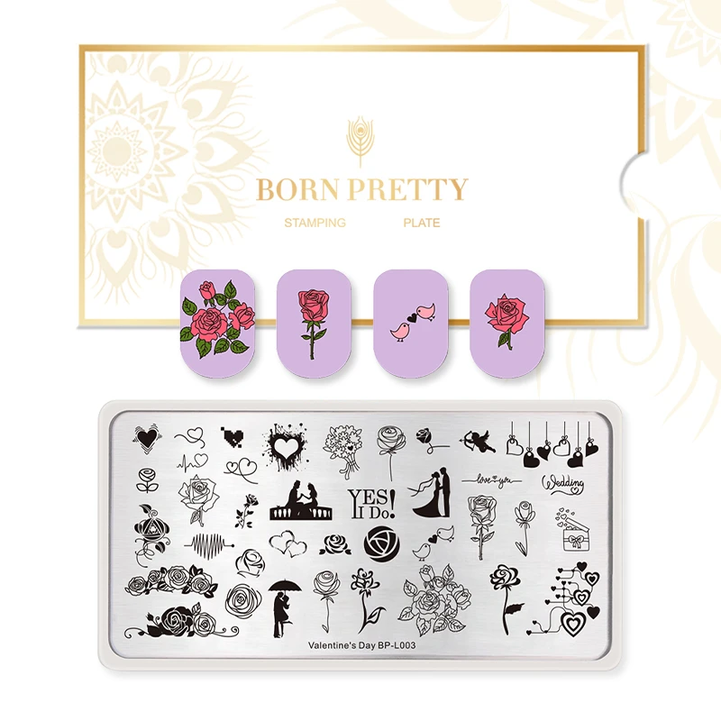 BORN PRETTY ногтей штамповки пластины прямоугольник любовь свадьба штамповки для ногтей DIY изображения пластины BP-L003
