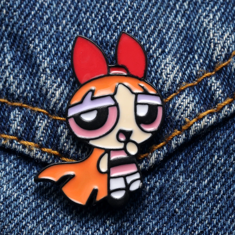 Мультфильм милый Крутые Девчонки металлическая Глянцевая воротник Pin Нагрудный