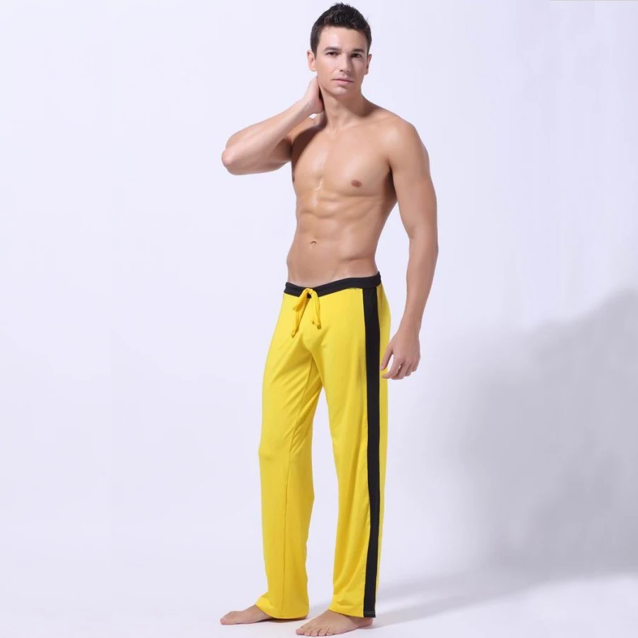 Men's low-waisted sports pants black and yellow with yoga exercise  household pants cotton leisure pants