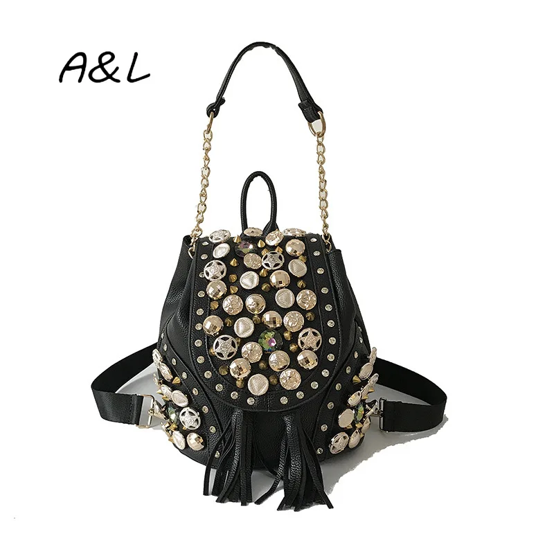 Женская сумка 2019 новая модная Кнопка ведро с заклепками двойная через плечо на