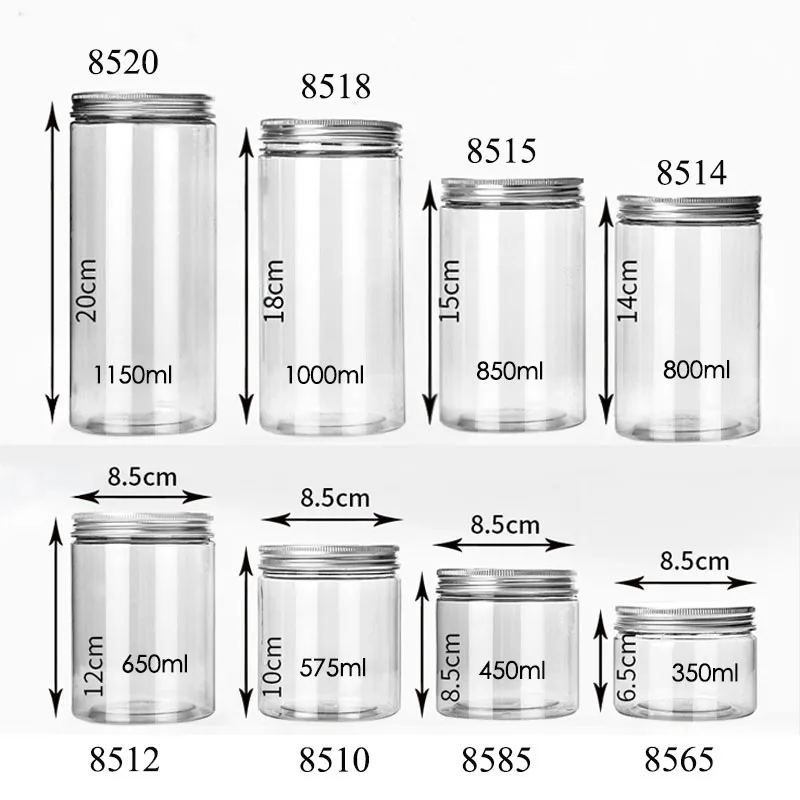 

5pcs/lot Plastic Jar Plastic Storage Bottle For Food Candy Cookie Plastic Tube PET Bottle Aluminum Lids