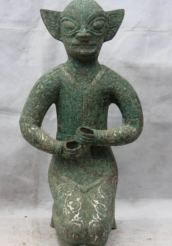 USPS to USA S1123 19 China Dynasty Old Bronze Silver-Gilt Qin Shi Huang Yong people servant Statue B0401 | Дом и сад