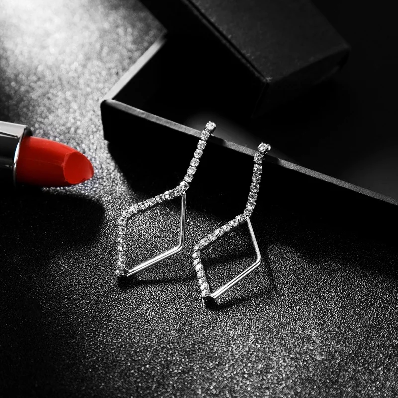 HanCheng висячие серьги с драгоценным камнем Стразы треугольные длинные для женщин