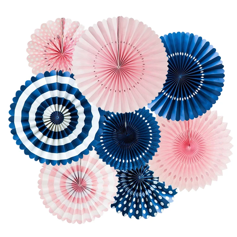 Набор из 8 бумажных розочек темно-синий розовый Пол Показать Свадебный