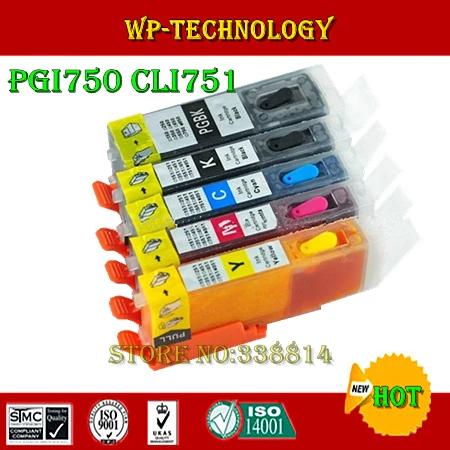 5PK картридж с полной заправкой чернил подходит для PGI750 CLI751 Canon PIXMA IP7270 MG5470 чипом