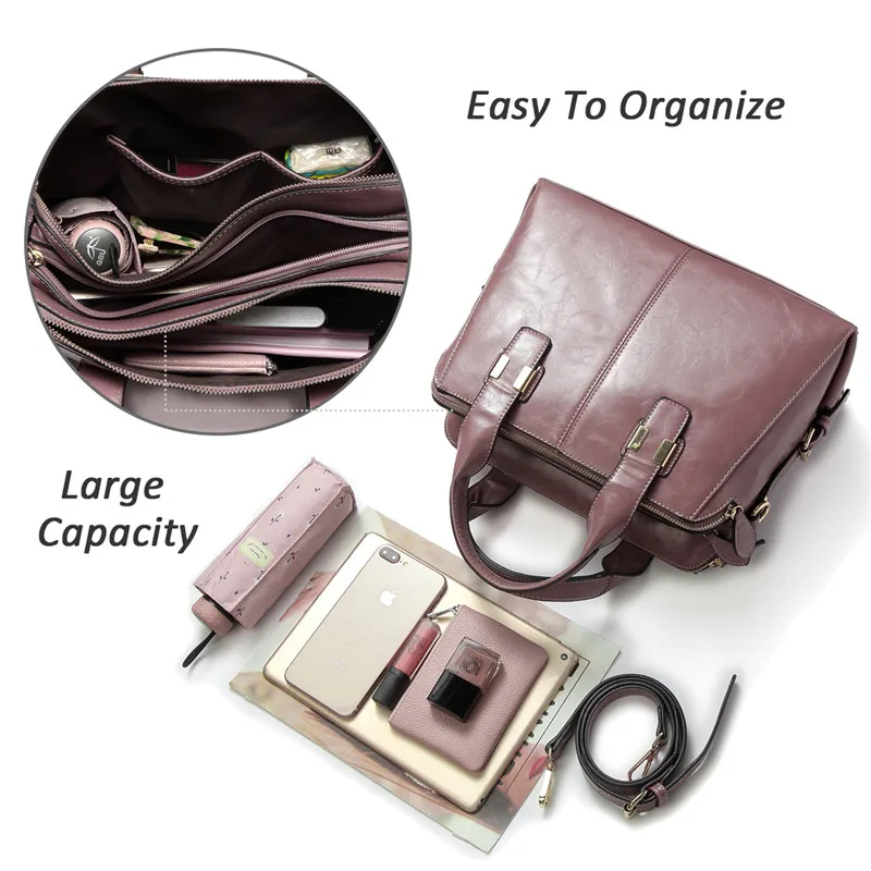 VASCHY Patent Leather Satchel Bag for Women Fashion Top Handle Handbag Work Tote Purse with Triple Compartments Briefcase
