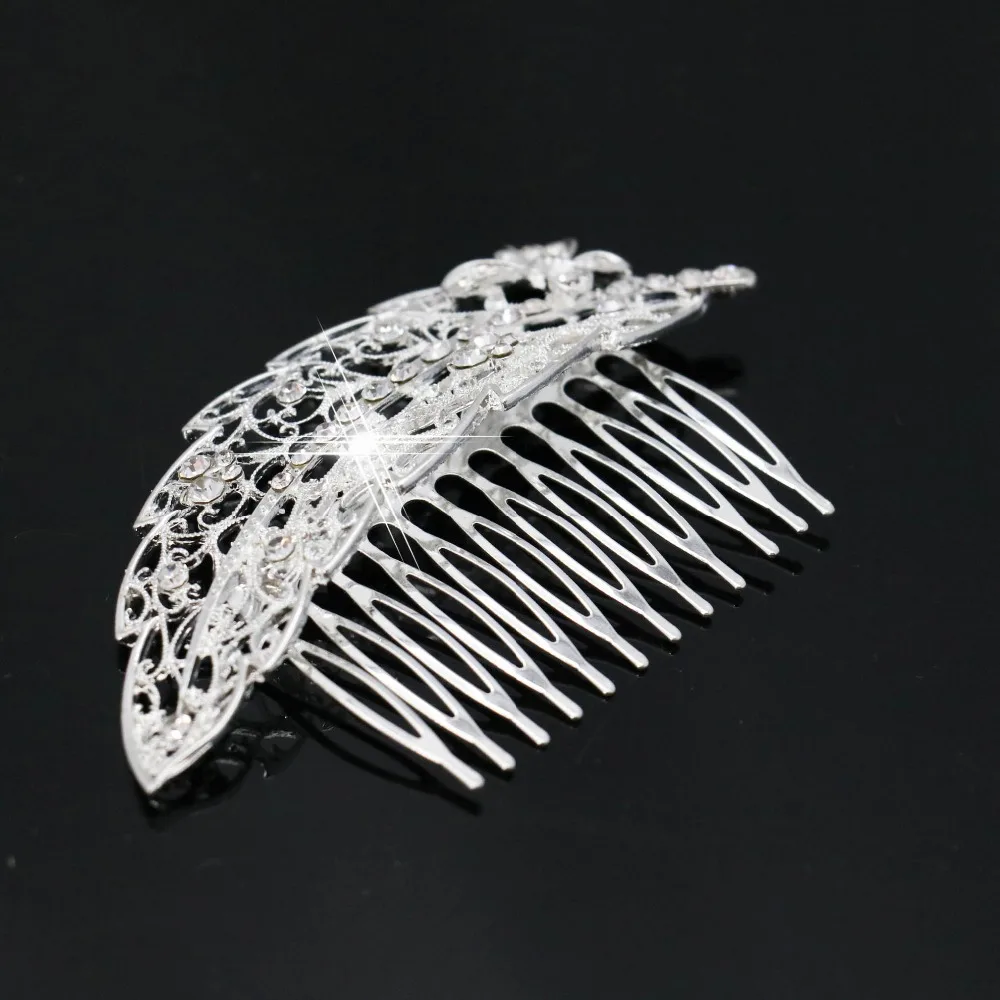 Trendy Hairwear Flower Crystal Wedding Tiara Handmade Silver Plated Leaf Bridal Hair Comb Fashion Jewelry Accessories Ornaments | Украшения