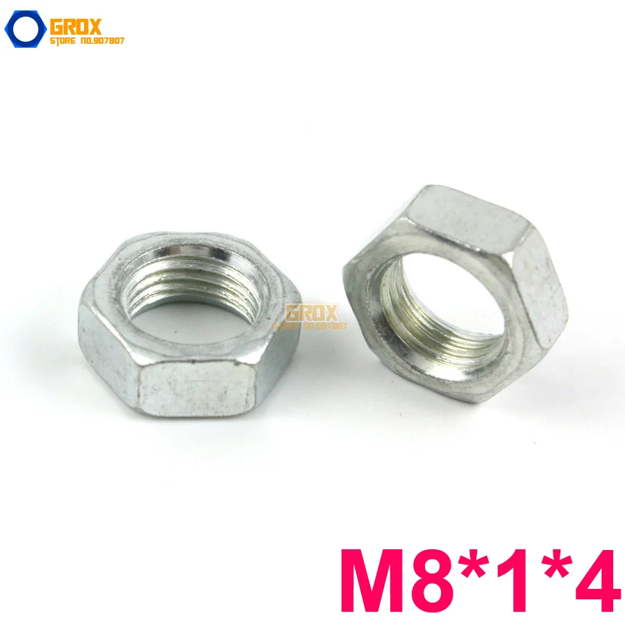 

100 Pieces M8*1*4 Thin Nut Fine Thread Carbon Steel Galvanized