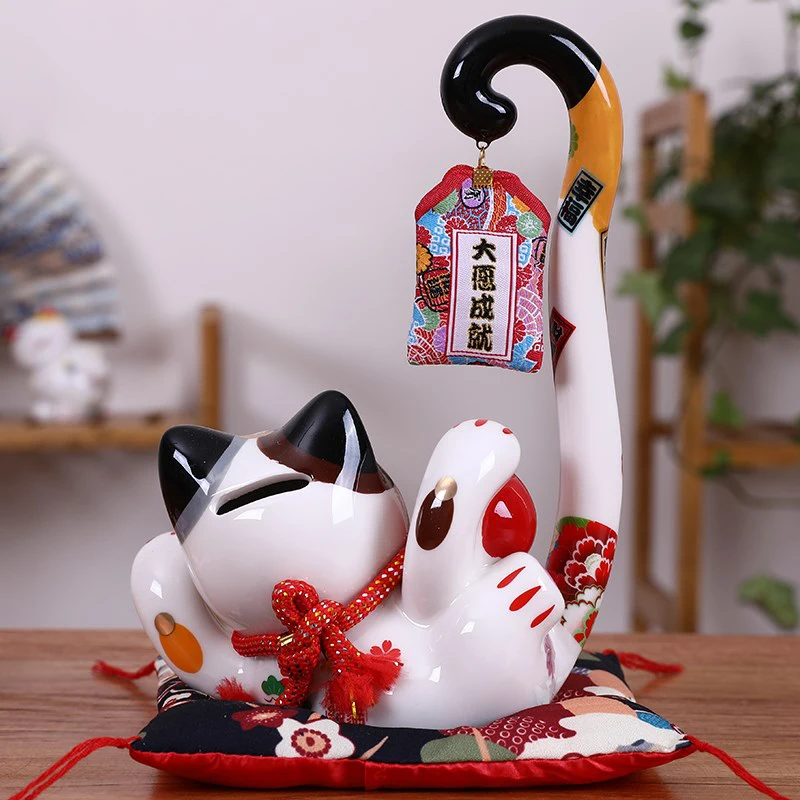 Творческая кошка с длинным хвостом Керамика Lucky Cat Копилка открытие магазина